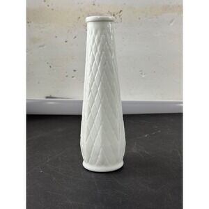 EO Brody Co White Milk Glass Bud Vase Diamond Quilted Pattern 9 Inch USA Made